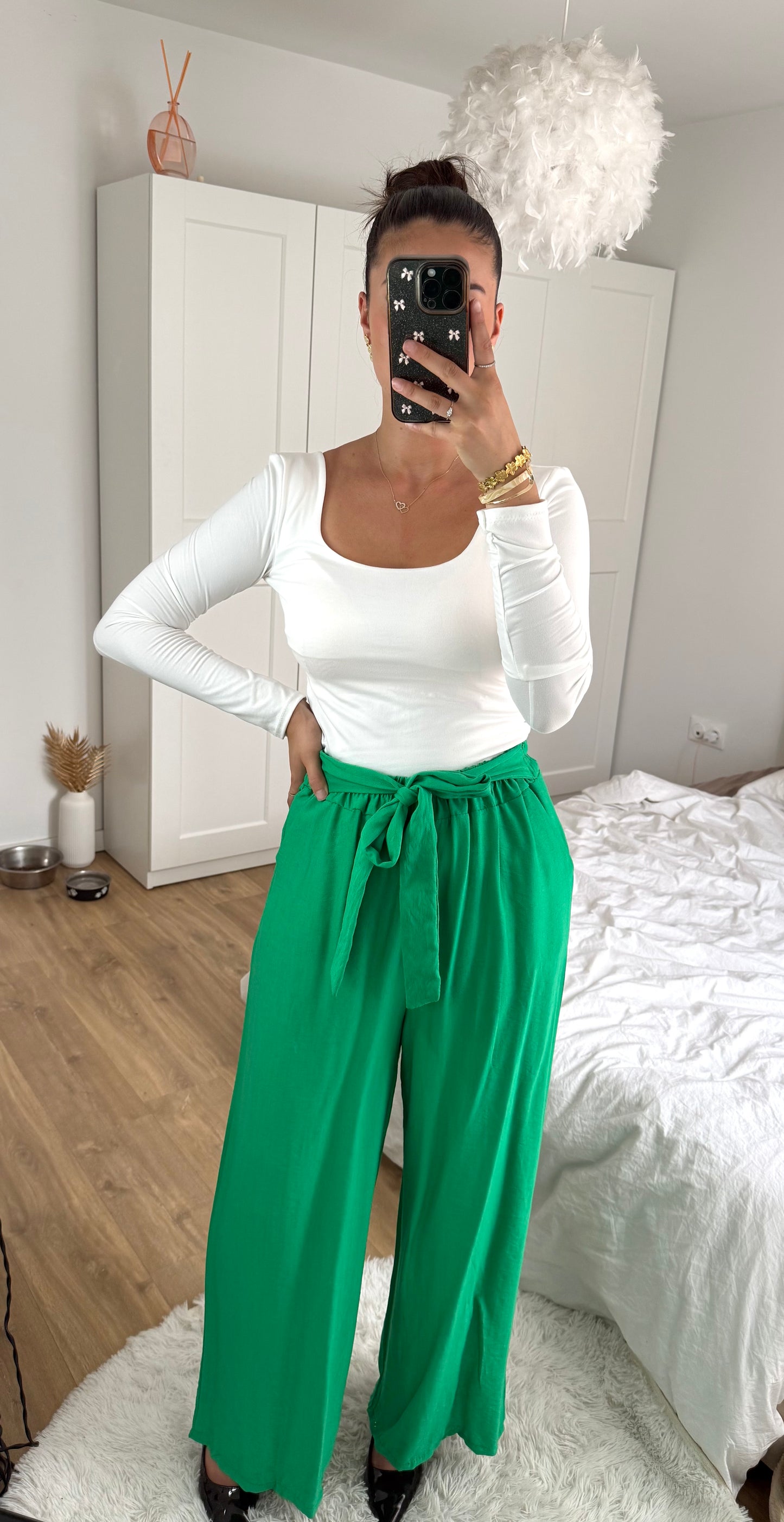 Pantalon effet lin vert