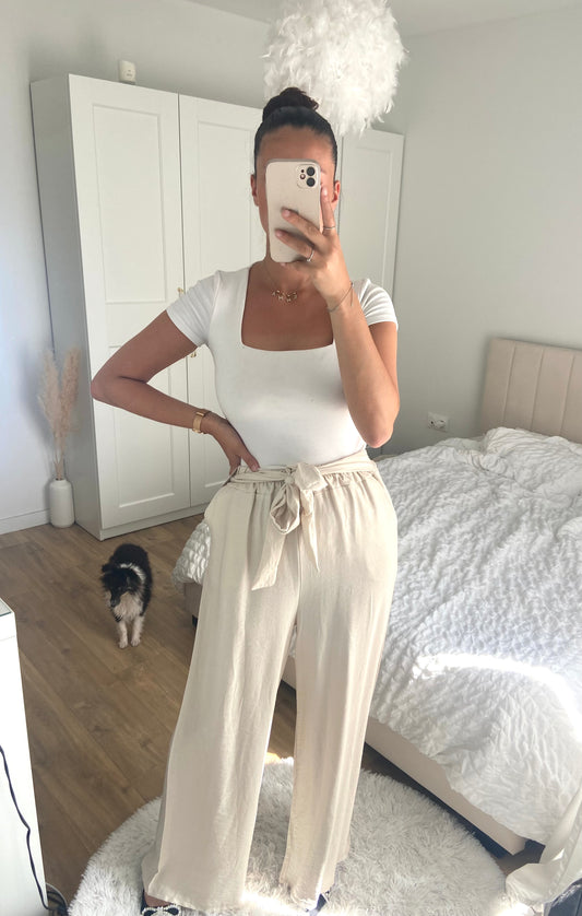 Pantalon effet lin beige