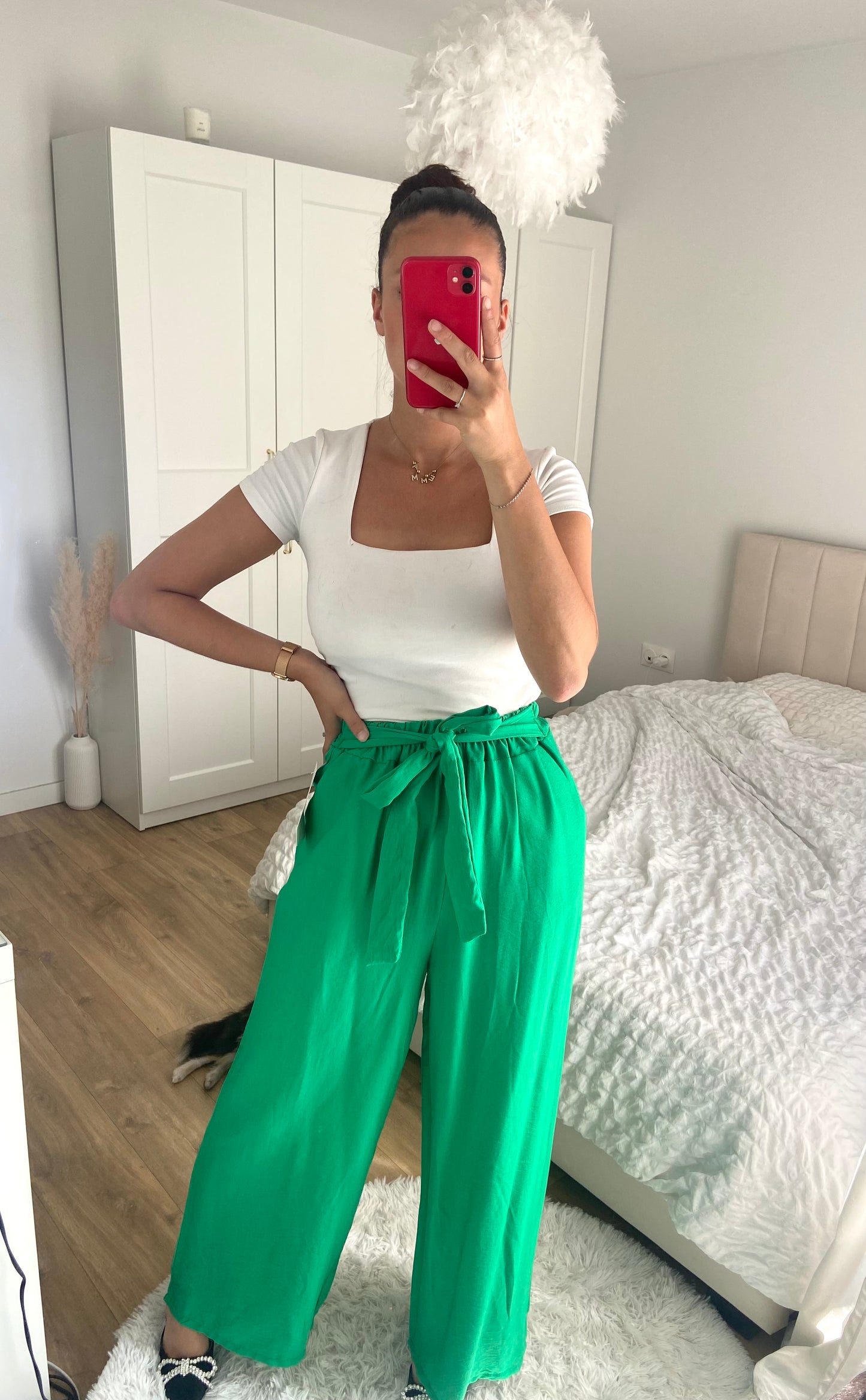 Pantalon effet lin vert