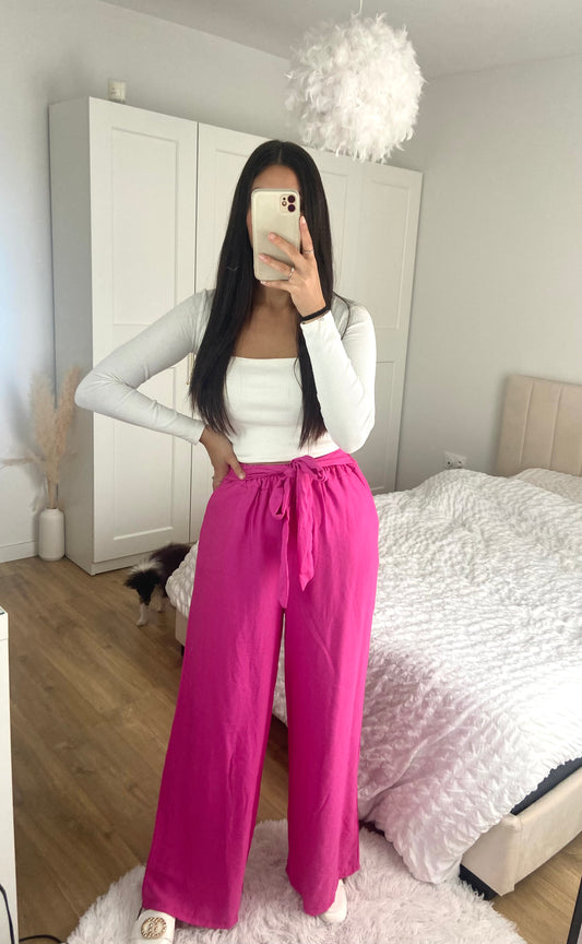 Pantalon effet lin rose